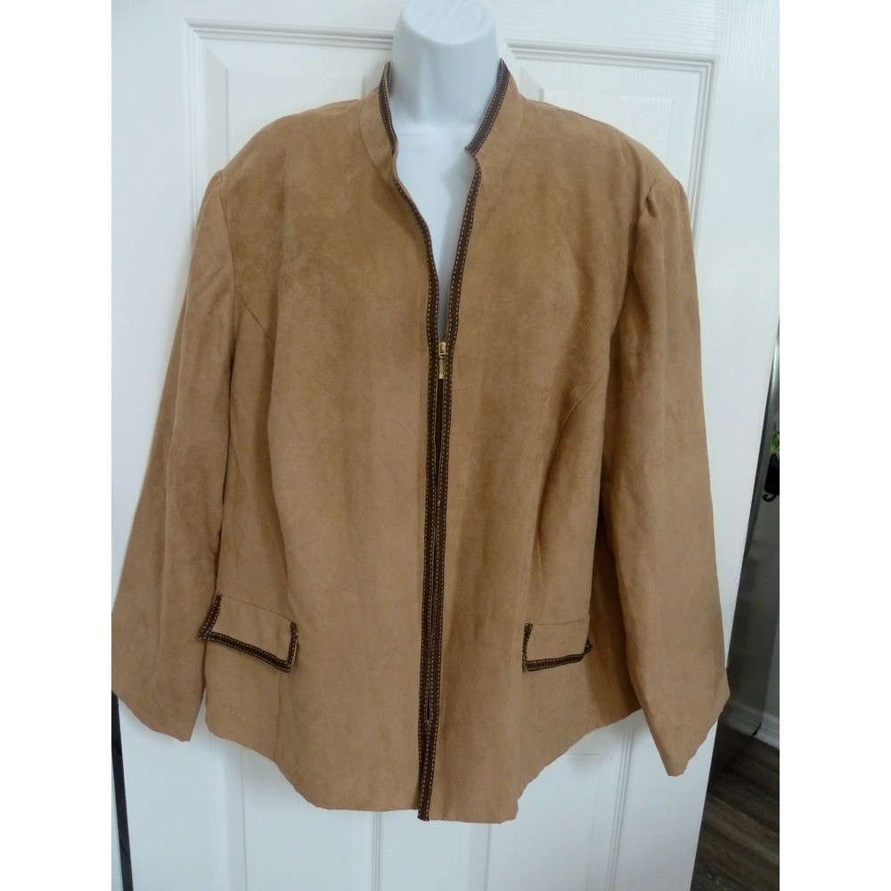 PERCEPTIONS WOMAN Plus Sz 24W Faux Suede Jacket Zip Up Brown Lightweight Country